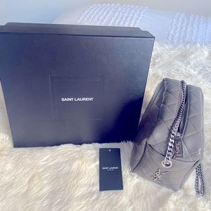 Like NEW YSL cross body grey leather timeless bag.